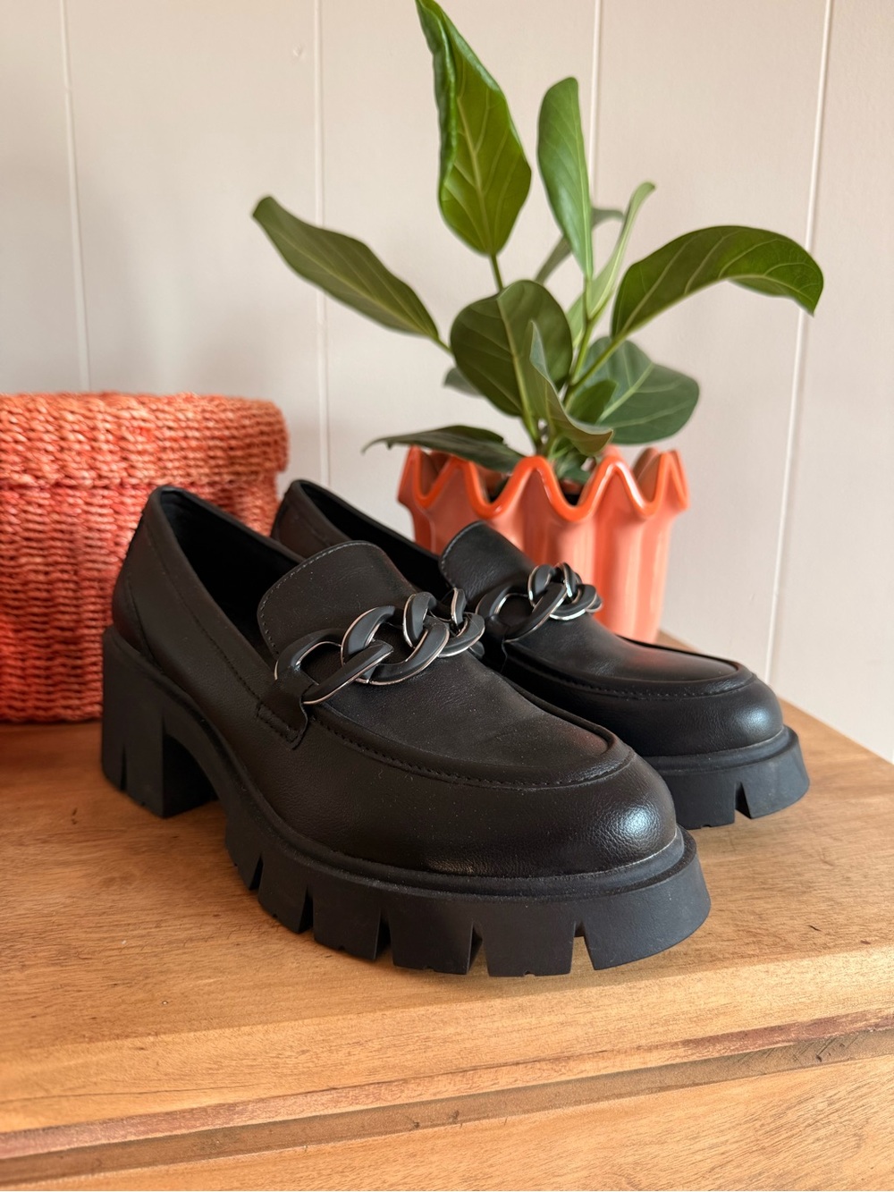 Call It Spring Black Chunky Chain Platform Loafers